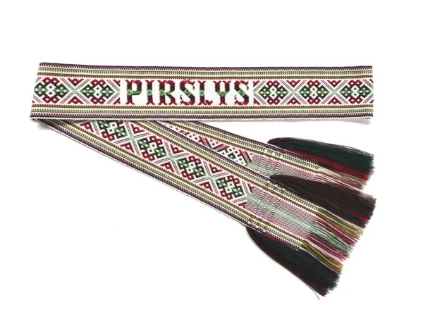Austa juosta vestuvėms su užrašu „PIRŠLYS"